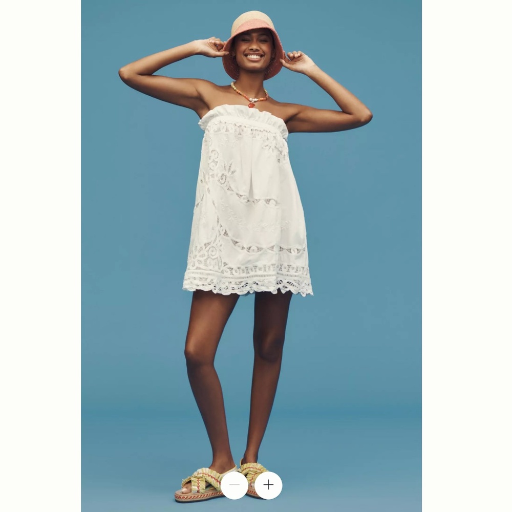 Anthropologie Maeve Strapless Lace Mini Dress- Size M